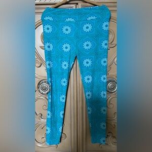 Leggings by LuLaRoe Teal floral pattern soft hi waisted stretchy guc one sz med